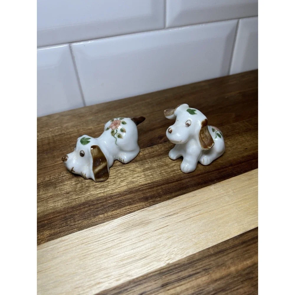 Vintage ceramic hound dog figurine Set Hound Whimsy Kitschy Trinket